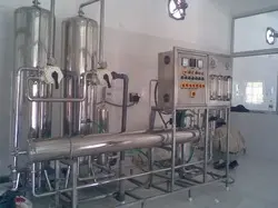 Mineral drinking water plant with stainless steel vessels and control panel
