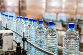 Bottled water on a filling line at a food and beverage plant