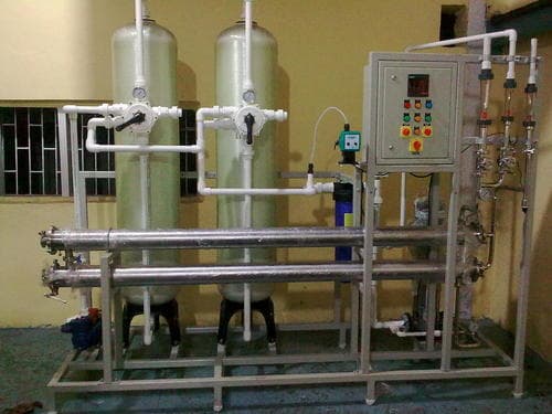 RO plant with FRP filter vessels, stainless steel membrane housings and control panel
